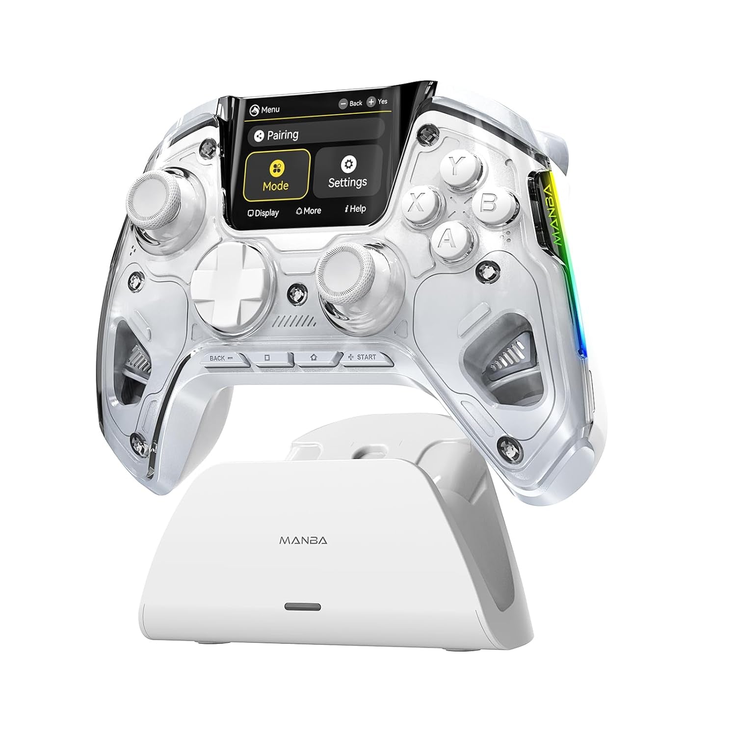 one Interactive Screen Wireless Gaming Controller for Pc/Switch/Ios/Android,Hall Effect Stick & Trigger,Rgb Lighting,Remappable Buttons,1800Mah with Charging Dock (White)